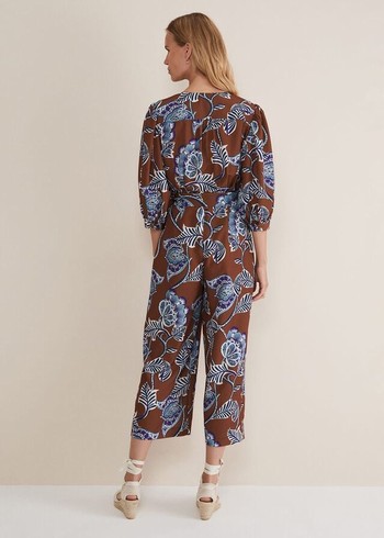 Phase Eight Erin Printed Cropped Leg Jumpsuit Orange/Burgundy USA | 0871625-FL